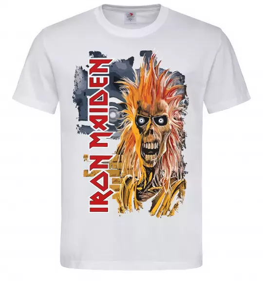 Мужская футболка Iron Maiden вертикальний напис Белый фото