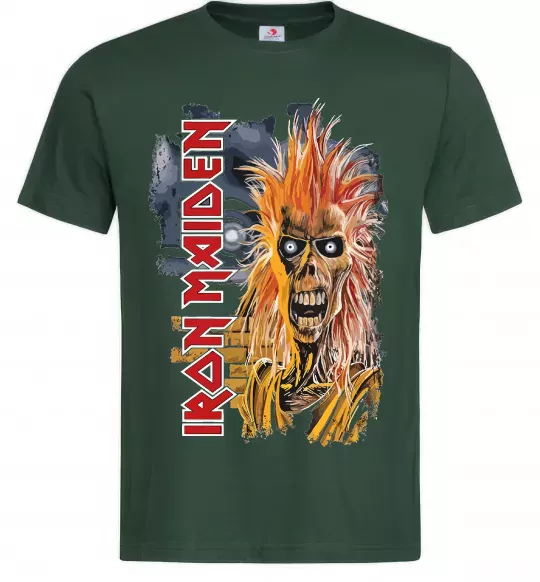 Мужская футболка Iron Maiden вертикальний напис Темно-зеленый фото