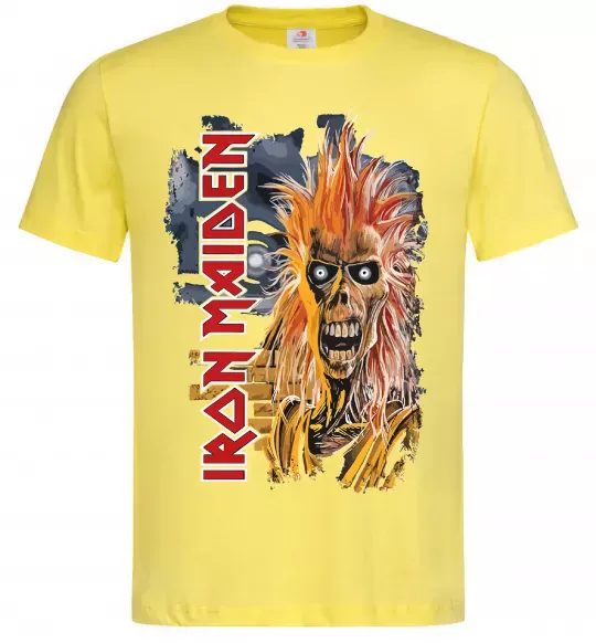 Мужская футболка Iron Maiden вертикальний напис Лимонный фото