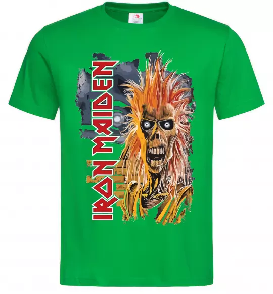 Мужская футболка Iron Maiden вертикальний напис Зеленый фото