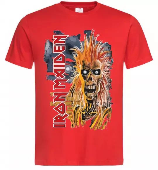 Мужская футболка Iron Maiden вертикальний напис Красный фото