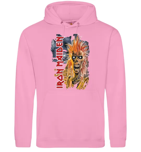 Мужская толстовка (худи) Iron Maiden вертикальний напис Розовый фото