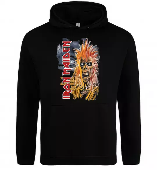 Мужская толстовка (худи) Iron Maiden вертикальний напис Черный фото