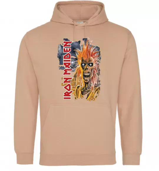 Мужская толстовка (худи) Iron Maiden вертикальний напис Песочный фото