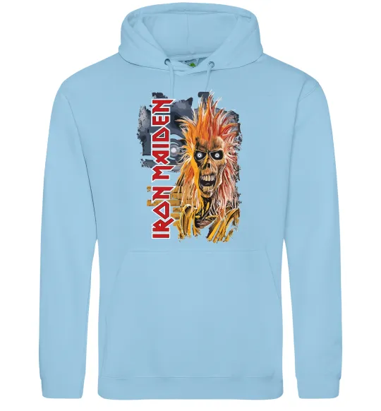 Мужская толстовка (худи) Iron Maiden вертикальний напис Голубой фото