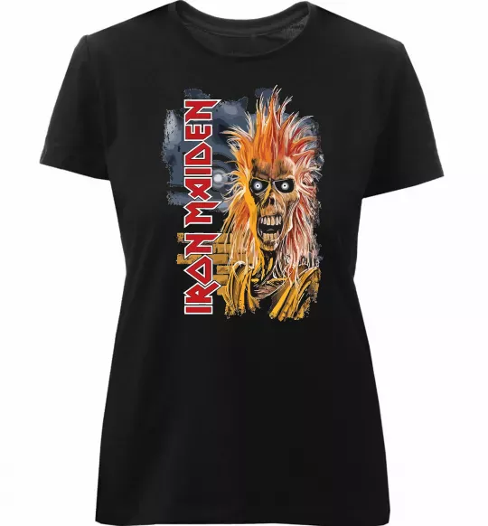 Женская премиум футболка Iron Maiden вертикальний напис Черный фото