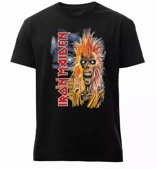 Мужская премиум футболка Iron Maiden вертикальний напис Черный фото
