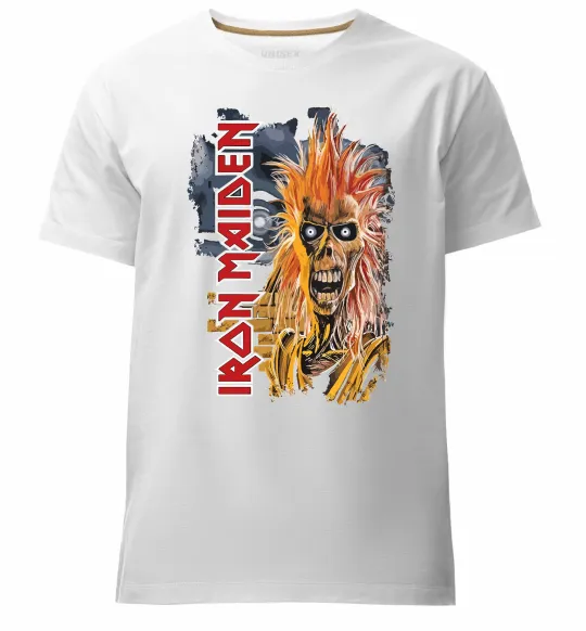 Мужская премиум футболка Iron Maiden вертикальний напис Белый фото