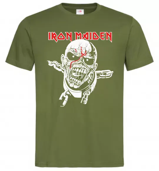 Мужская футболка Iron Maiden head Оливковый фото