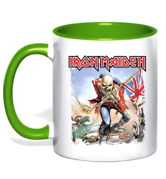 Чашка с цветной ручкой Iron Maiden trooper Лаймовый фото