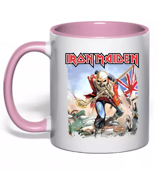 Чашка с цветной ручкой Iron Maiden trooper Нежно розовый фото