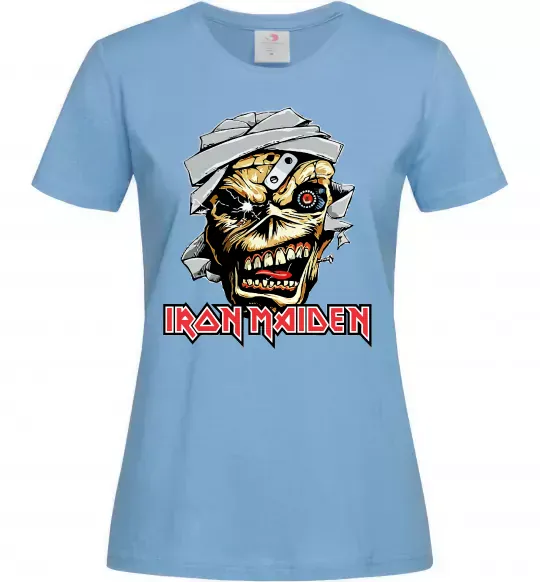 Женская футболка Iron Maiden Trooper skull Голубой фото