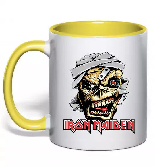 Чашка с цветной ручкой Iron Maiden Trooper skull Солнечно желтый фото