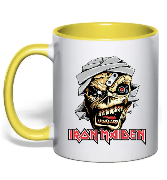 Чашка с цветной ручкой Iron Maiden Trooper skull Лимонный фото