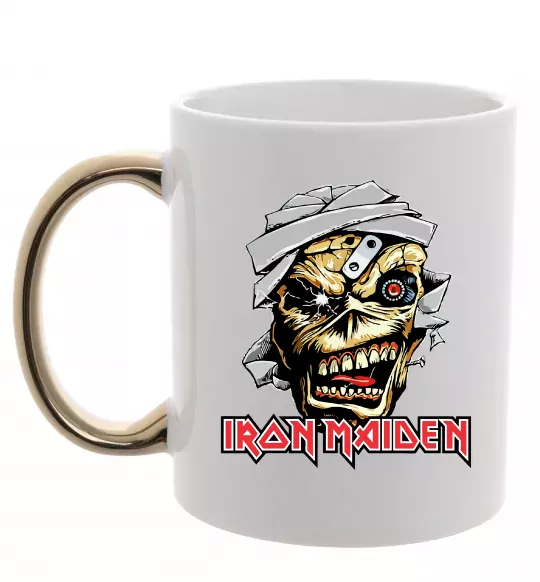 Чашка с цветной ручкой Iron Maiden Trooper skull Золото фото