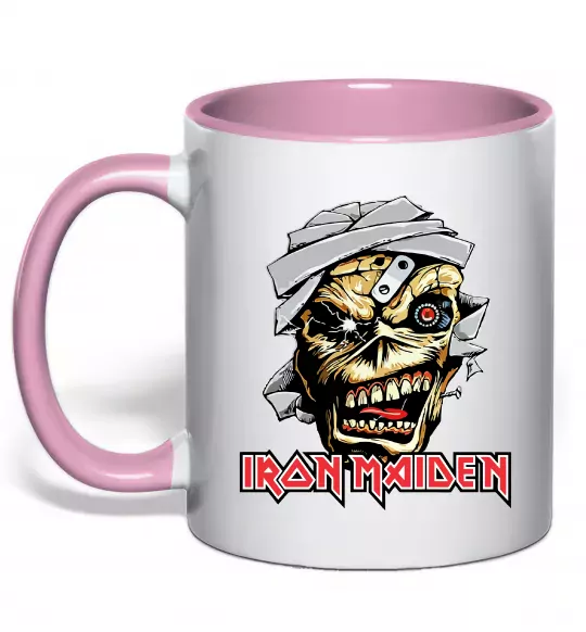 Чашка с цветной ручкой Iron Maiden Trooper skull Нежно розовый фото