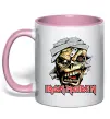 Чашка с цветной ручкой Iron Maiden Trooper skull Нежно розовый фото