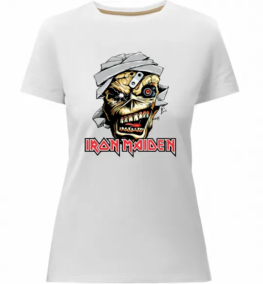 Женская премиум футболка Iron Maiden Trooper skull Белый фото