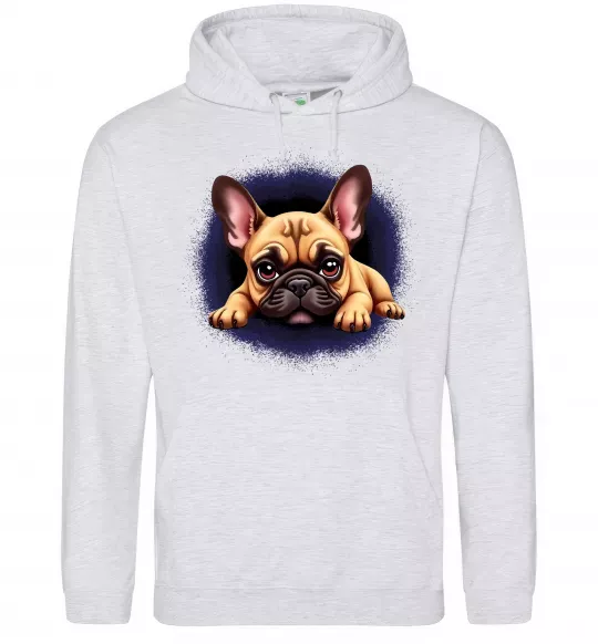 Женская толстовка (худи) Милий французький бульдог Серый меланж фото