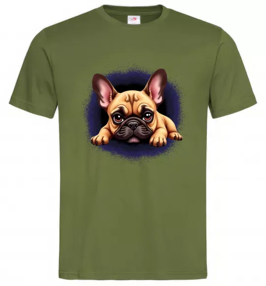 Мужская футболка Милий французький бульдог Оливковый фото