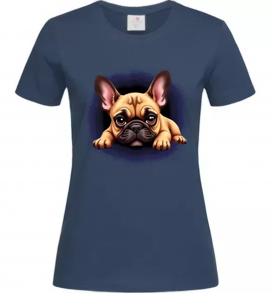Женская футболка Милий французький бульдог Темно-синий фото