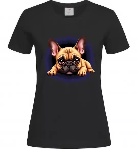 Женская футболка Милий французький бульдог Черный фото