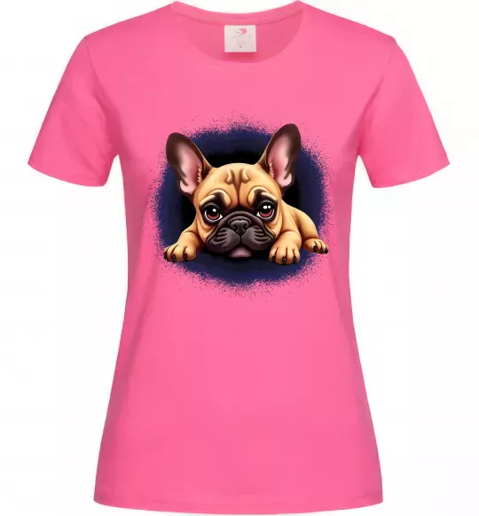 Женская футболка Милий французький бульдог Ярко-розовый фото