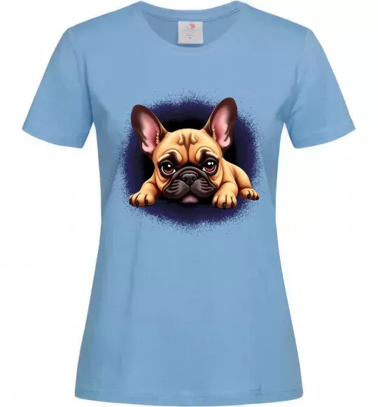 Женская футболка Милий французький бульдог Голубой фото