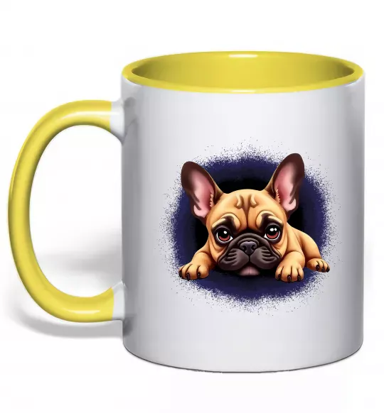 Чашка с цветной ручкой Милий французький бульдог Солнечно желтый фото
