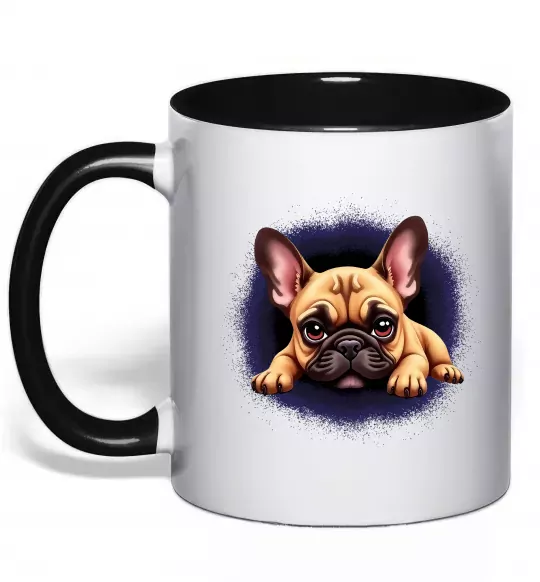 Чашка с цветной ручкой Милий французький бульдог Черный фото