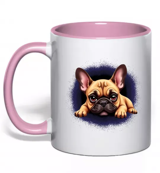 Чашка с цветной ручкой Милий французький бульдог Нежно розовый фото