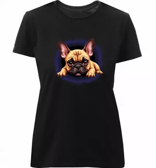 Женская премиум футболка Милий французький бульдог Черный фото