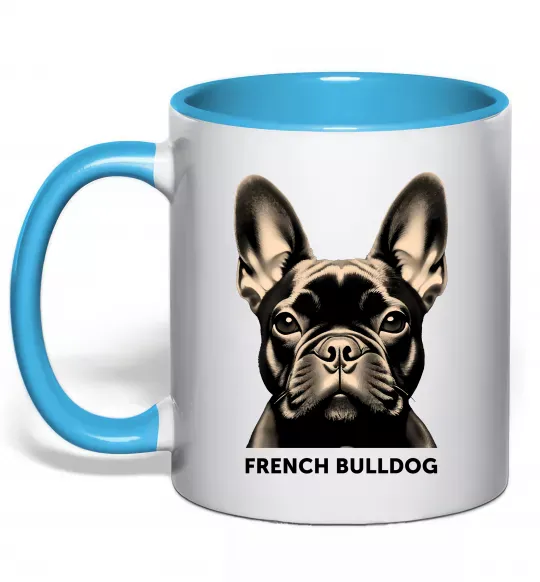 Чашка с цветной ручкой French bulldog Голубой фото