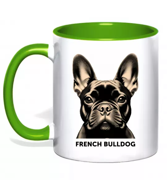 Чашка с цветной ручкой French bulldog Зеленый фото