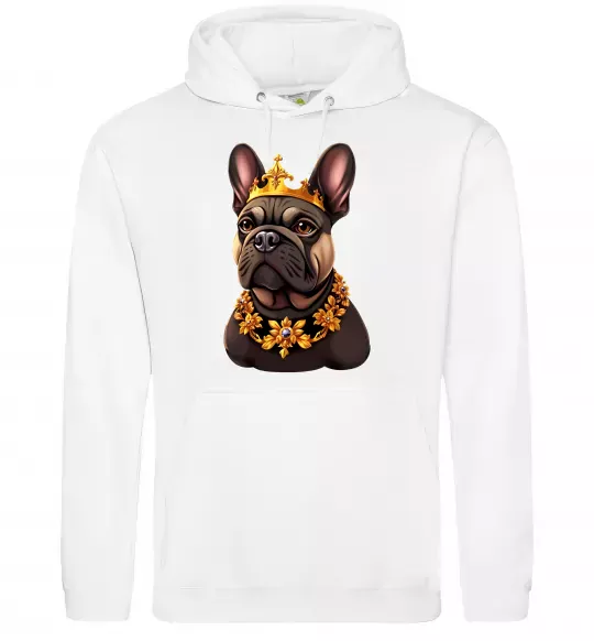 Мужская толстовка (худи) French bulldog king Белый фото