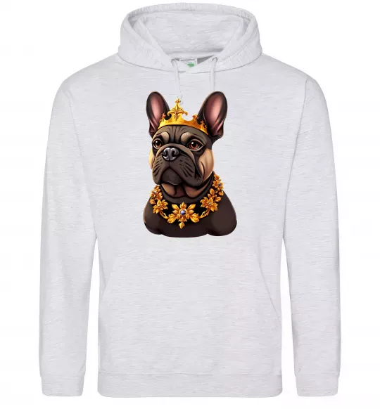 Мужская толстовка (худи) French bulldog king Серый меланж фото