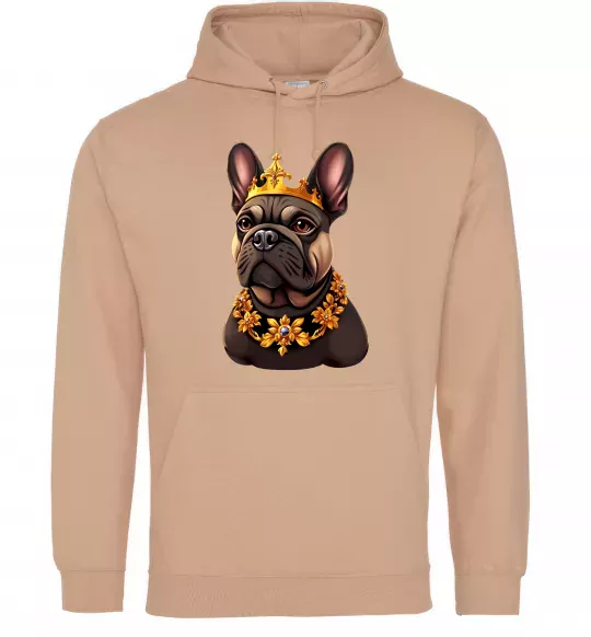 Мужская толстовка (худи) French bulldog king Песочный фото