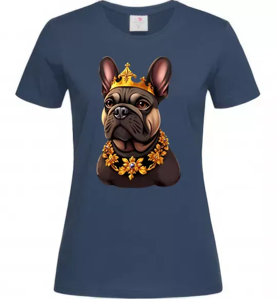 Жіноча футболка French bulldog king Темно-синій фото