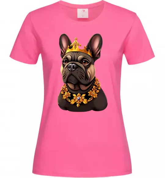 Жіноча футболка French bulldog king Яскраво-рожевий фото