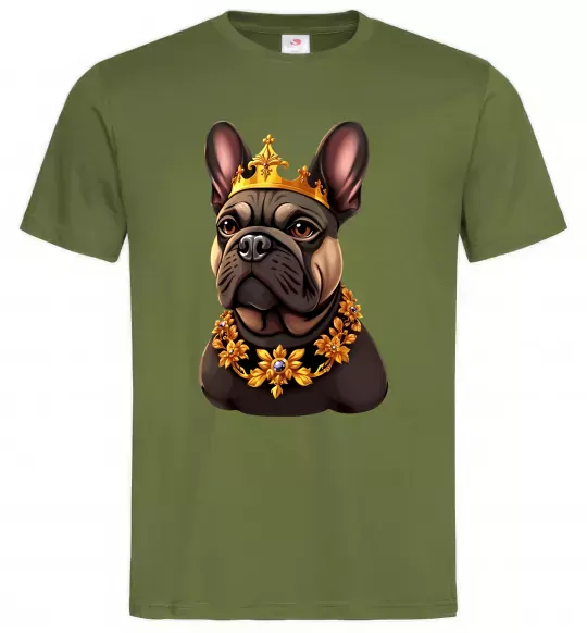 Чоловіча футболка French bulldog king Оливковий фото