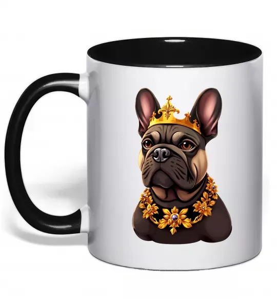 Чашка с цветной ручкой French bulldog king Черный фото