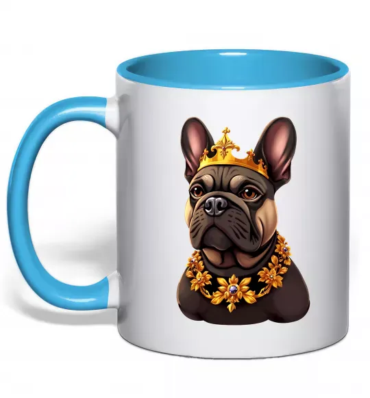 Чашка с цветной ручкой French bulldog king Голубой фото