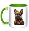 Чашка с цветной ручкой French bulldog king Зеленый фото