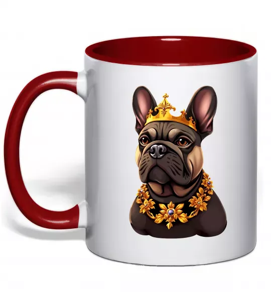 Чашка с цветной ручкой French bulldog king Красный фото