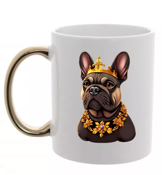 Чашка с цветной ручкой French bulldog king Золото фото