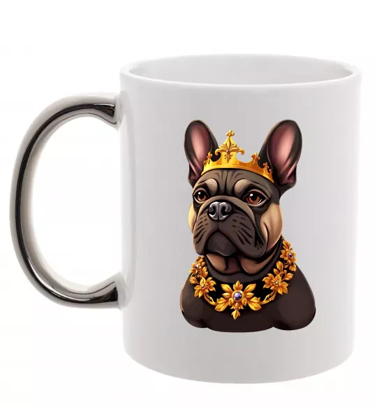 Чашка с цветной ручкой French bulldog king Серебро фото