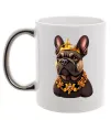 Чашка с цветной ручкой French bulldog king Серебро фото