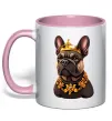 Чашка с цветной ручкой French bulldog king Нежно розовый фото