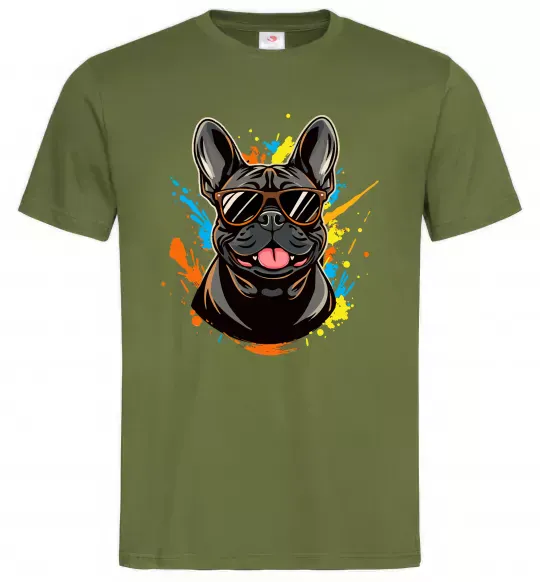 Чоловіча футболка French bulldog sunglasses Оливковий фото