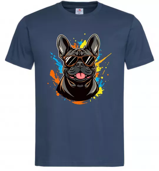 Чоловіча футболка French bulldog sunglasses Темно-синій фото
